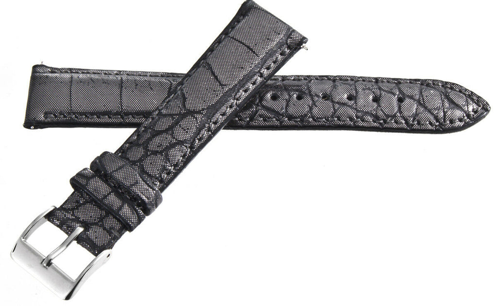 Michele Womens 18mm Dark Grey Leather Watch Band