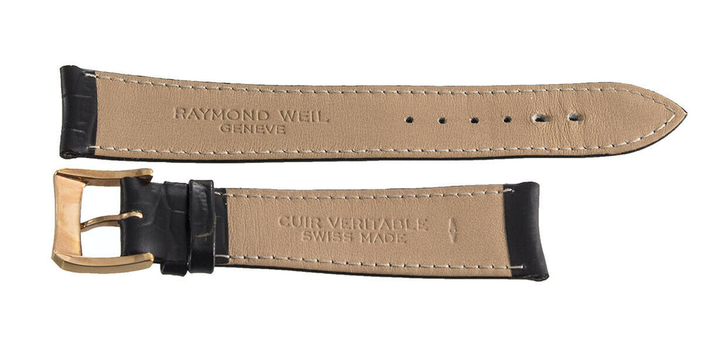 Raymond Weil 19mm Black Leather Watch Band With Gold Buckle