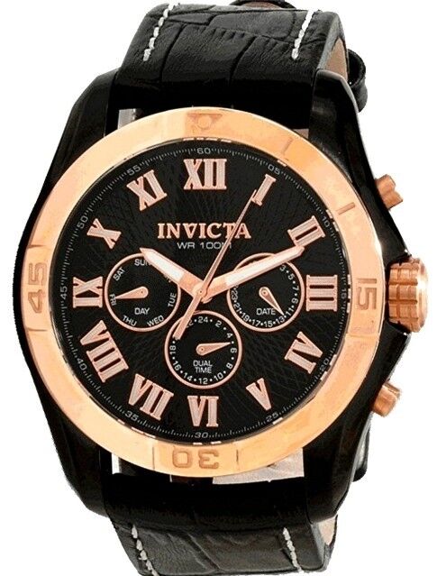Invicta Men's 10636 Specialty Elegant GMT Rose Gold-tone Leather Quartz Watch