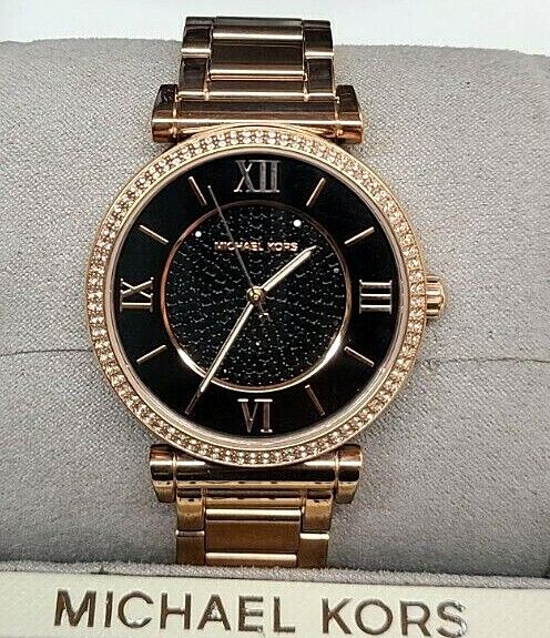 Michael Kors MK3356 Catlin Black Dial Rose Gold Stainless Steel Women's Watch