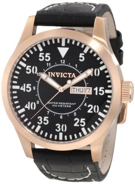 Invicta Men's 11195 Specialty Black Date-Day Dial Black Leather Quartz Watch