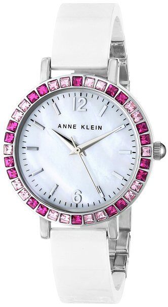 Anne Klein Women's AK/1443PKWT Pink Swarovski Crystal Accented White Watch