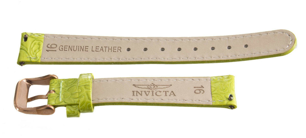 Invicta Womens 16mm Green Floral Patent Leather Watch Band Rose Gold Buckle