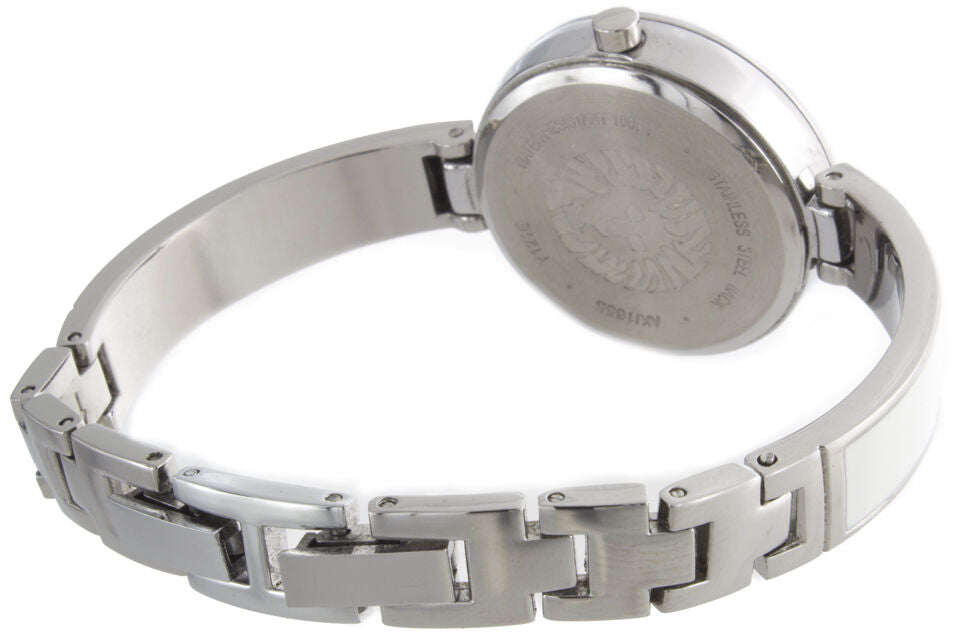 Anne Klein Women's Silver-tone Bangle Bracelet White Enamel Watch AK/1655WTSV