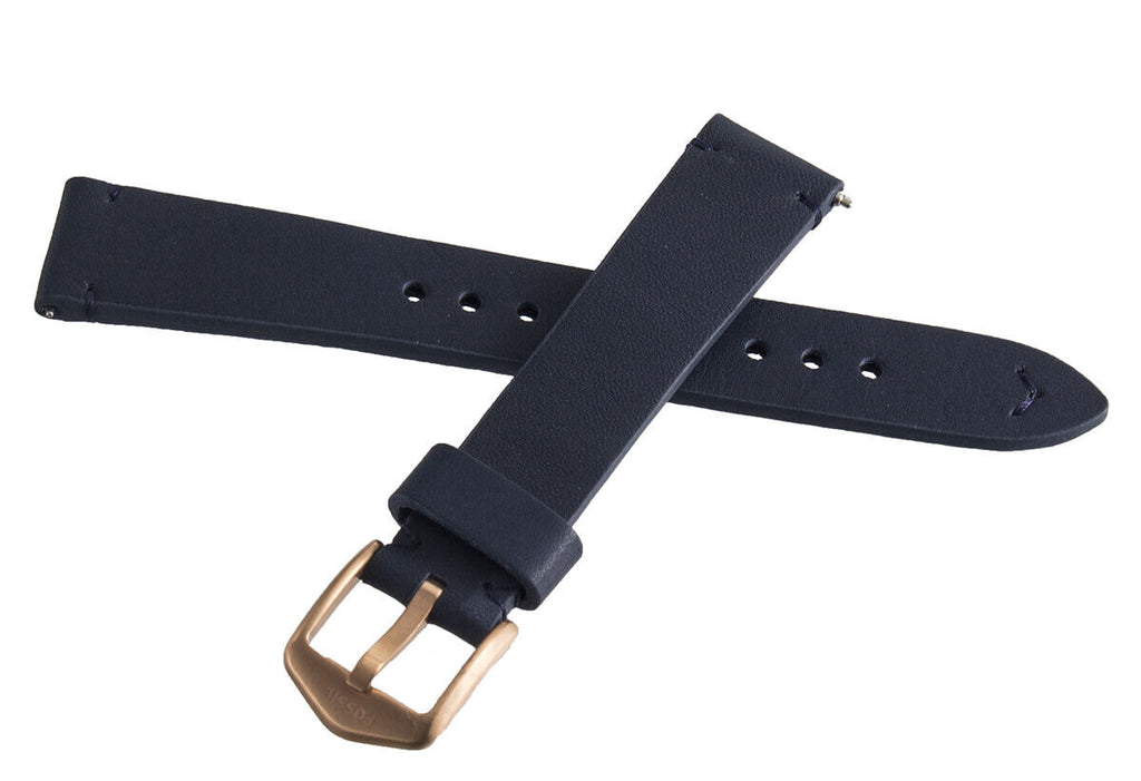 Fossil Women's 16mm Navy Blue Leather Gold Buckle Watch Band Strap