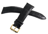 Rotary Mens 22mm Black Genuine Leather Gold Buckle Watch Strap Band