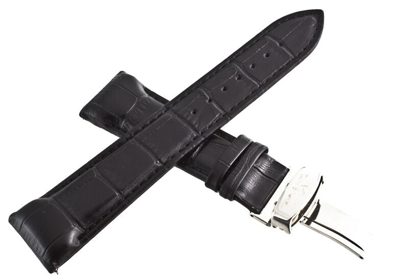 Genuine Techno Master 24mm Black Leather Watch Band Strap