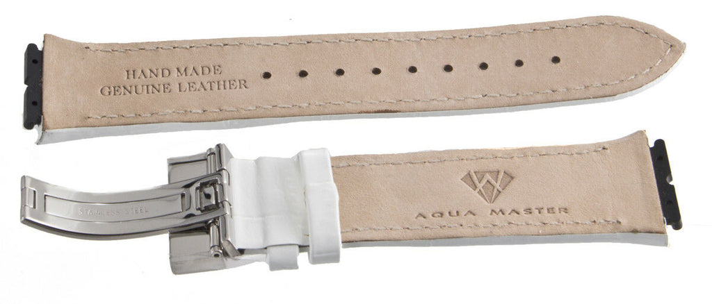 Aqua Master 19mm Widens to 23mm White Leather Special Watch Band Strap