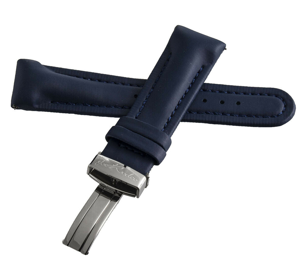 Joe Rodeo 22mm Navy Blue Polyurethane Watch Band Strap With Silver Tone Buckle