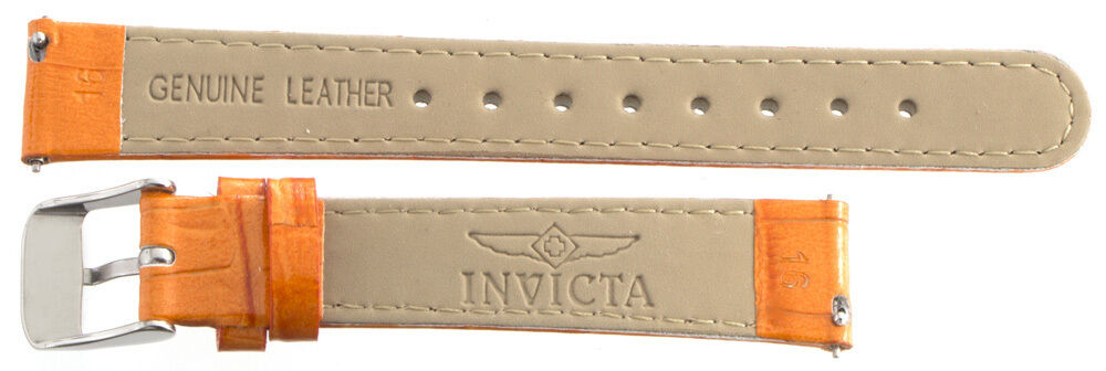 Invicta Womens 16mm Shiny Orange Leather Watch Band Strap Silver Pin Buckle