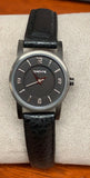 DKNY Women's Black Leather Band Black Dial Mini Watch NY3628
