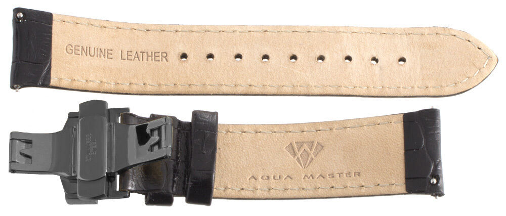 Aqua Master Mens 22mm Black Leather Watch Band Strap W/ Stainless Steel Buckle