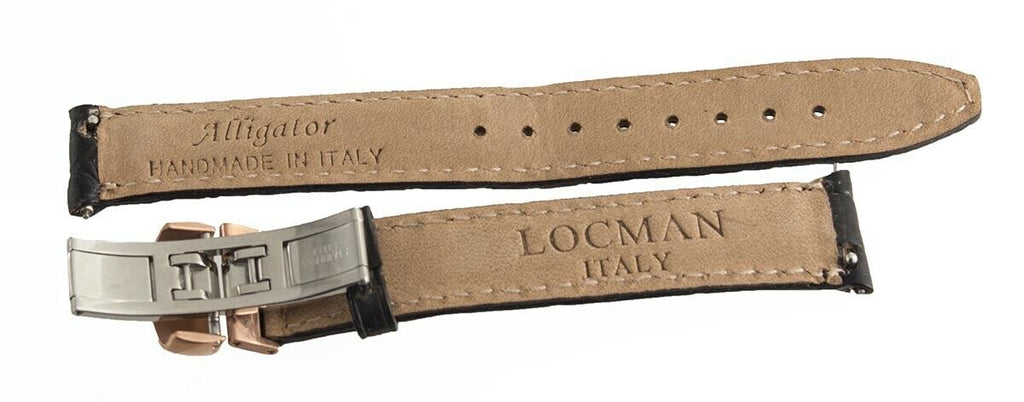 LOCMAN Women's 17mm x 14mm Black Leather Gold Buckle Watch Band Strap