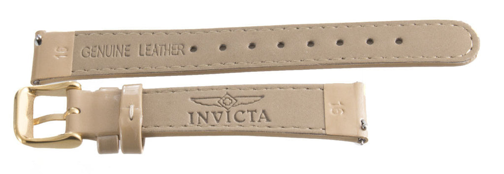 Invicta Womens 16mm x 14mm Beige Patent Leather Rose Gold Buckle Watch Band