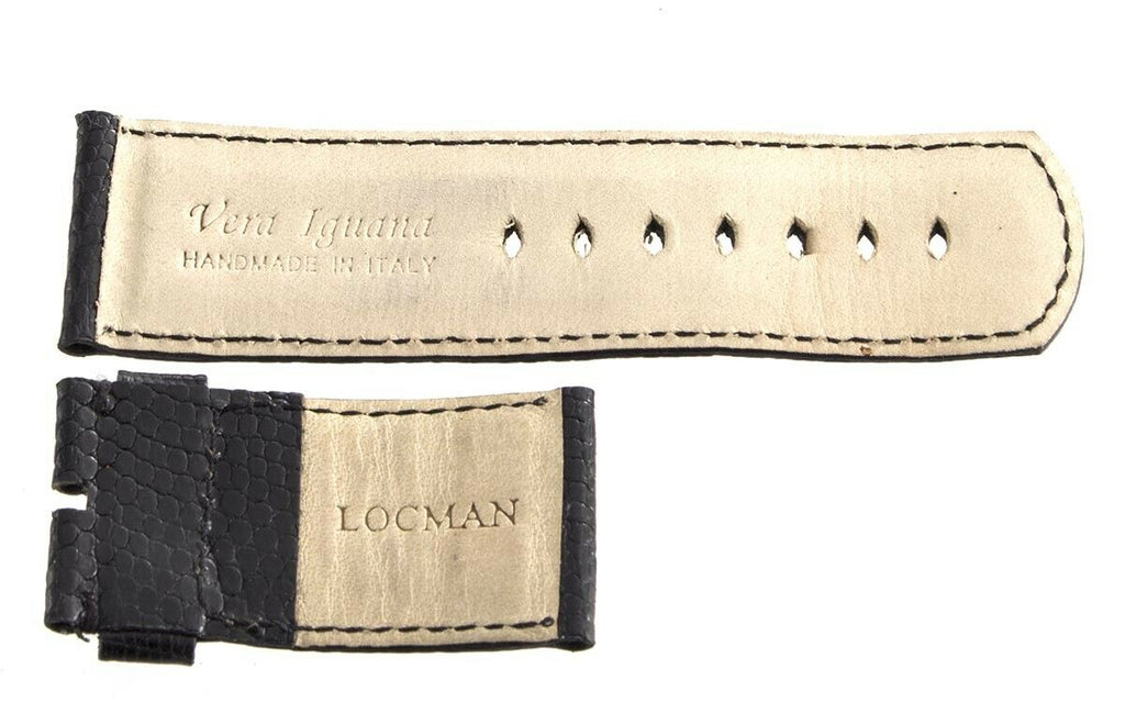 LOCMAN Men's 31mm x 30mm Black Lizard Leather Watch Band Strap