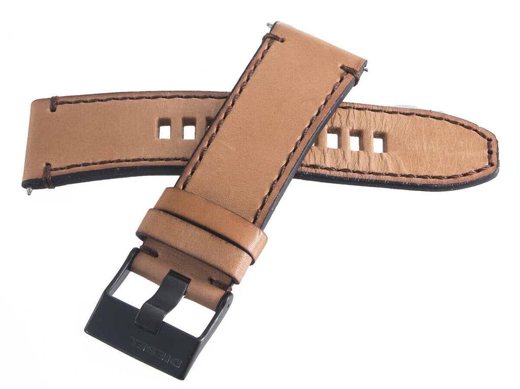 Diesel 26mm x 24mm Beige Leather Watch Band With Black Buckle