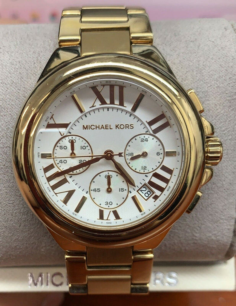 Michael Kors Women's Camille Gold-tone White Dial Chronograph Watch MK5635