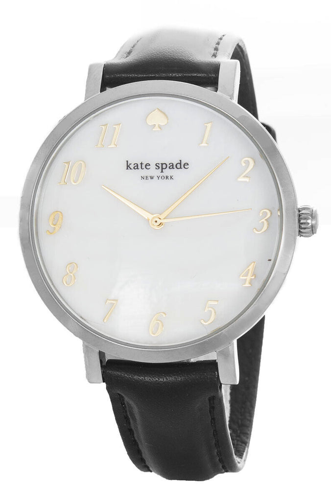 Kate Spade New York Ladies White Mop Dial Black Leather Band Watch 0848