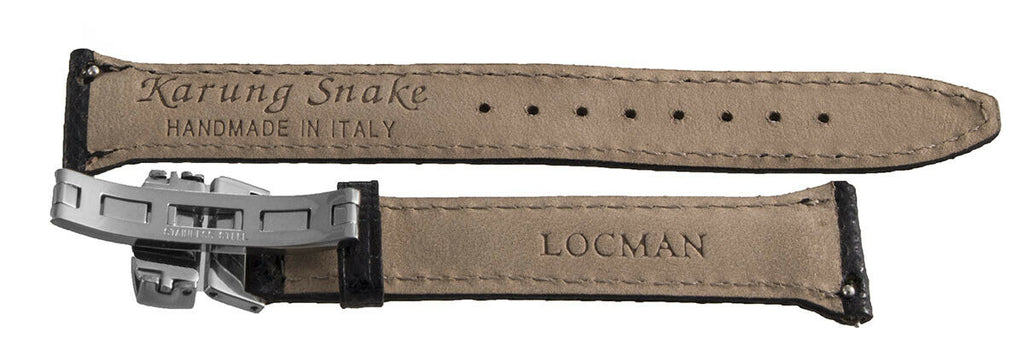 LOCMAN Women's 18mm Black Snake  Leather Silver Buckle Watch Band