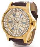 King Master Men's Gold-tone Case Brown Leather Band 0.12ct Diamond 124M