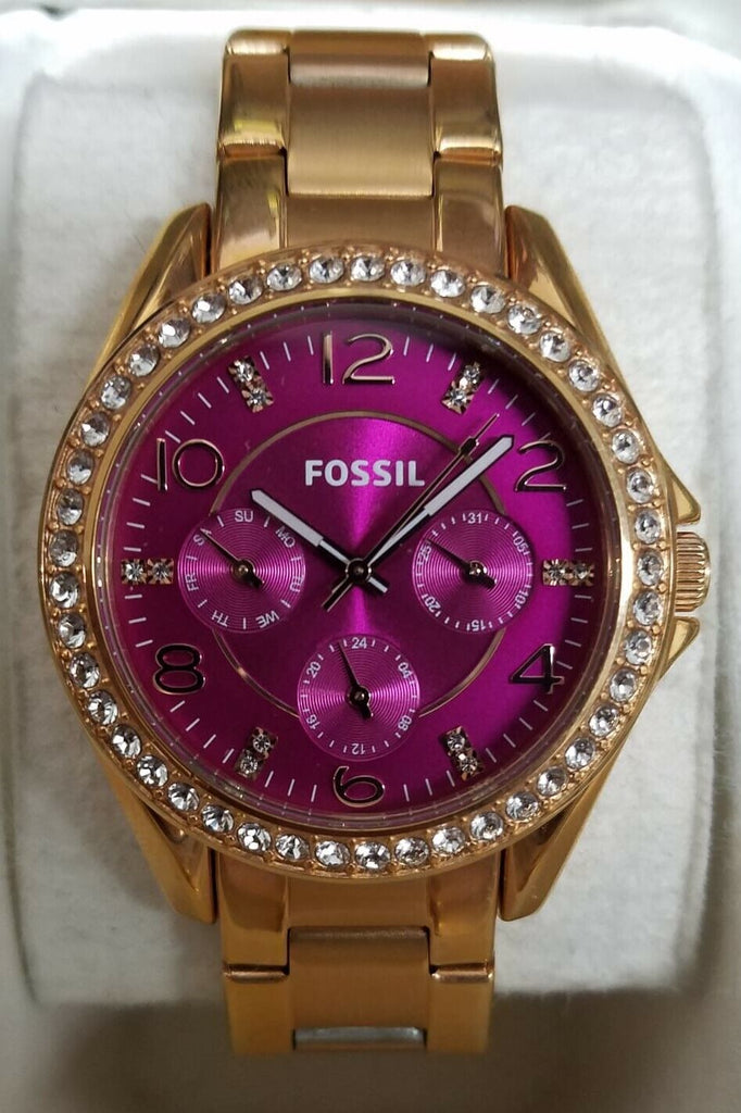 Fossil Riley Multi-Function Pink Dial Gold-tone Ladies Watch ES3531