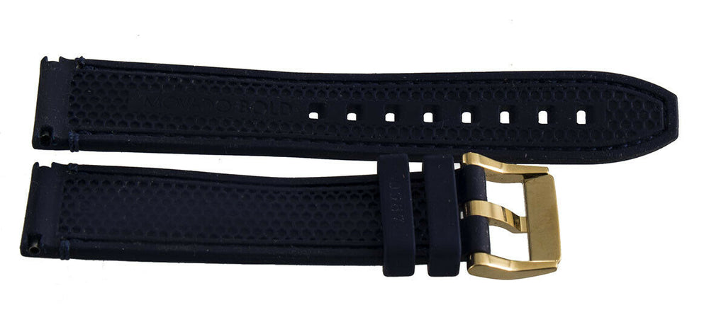Movado Bold 19mm Navy Blue Rubber Gold Buckle Watch Band Strap