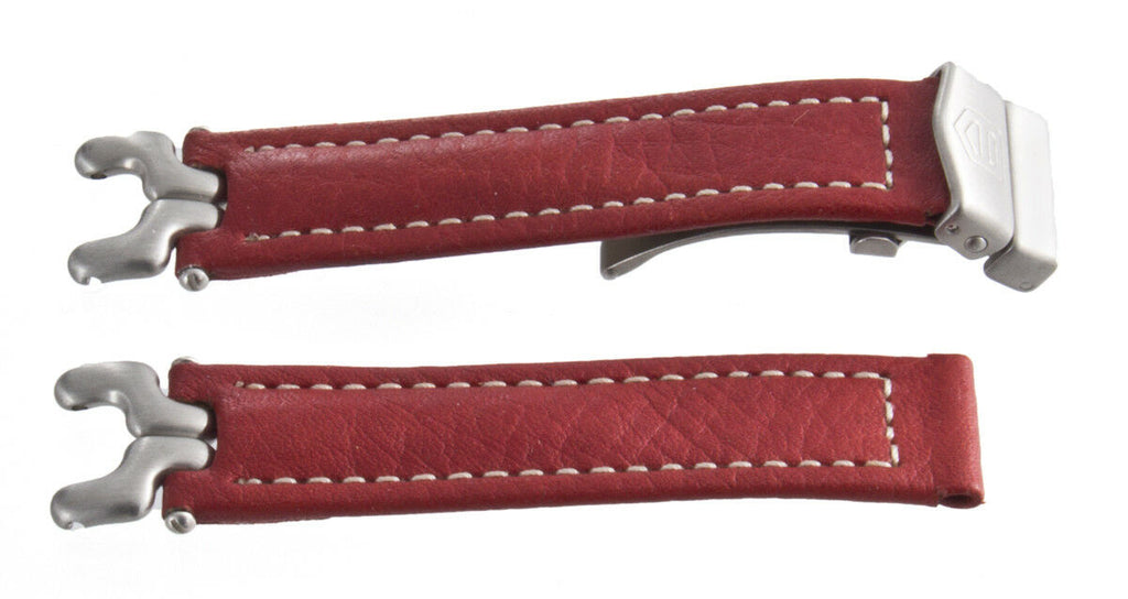 New TAG Heuer 15mm Red Leather Watch Band With Silver Link & Buckle FC5002