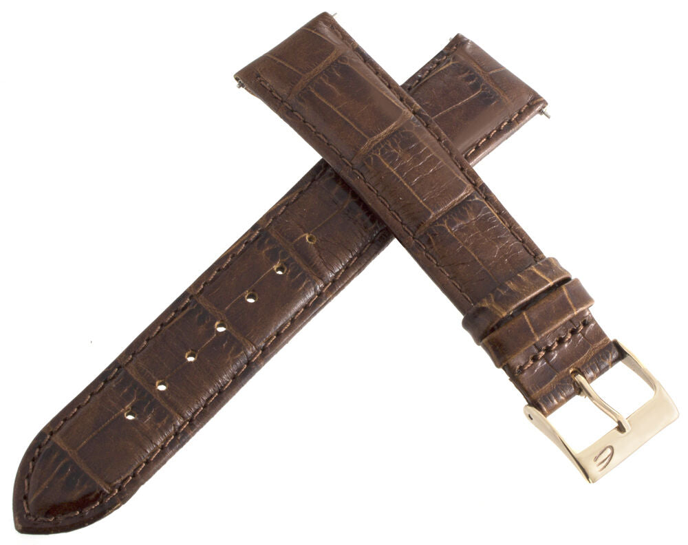 Elini Mens 20mm Embossed Leather Dark Brown Watch Band Strap