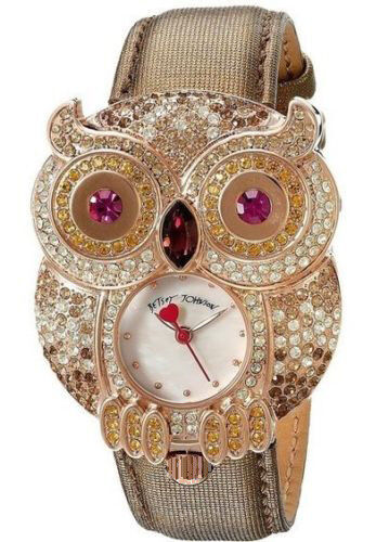Betsey Johnson Owl Mother of Pearl Dial Leather Strap Women's Watch BJ00555-04