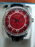 Fossil BQ1091 Red Dial Black Genuine Leather Strap Women's Quartz Watch 40mm