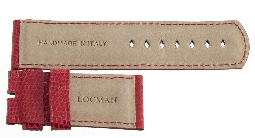LOCMAN Men's 31mm x 30mm Red Lizard Leather Watch Band Strap