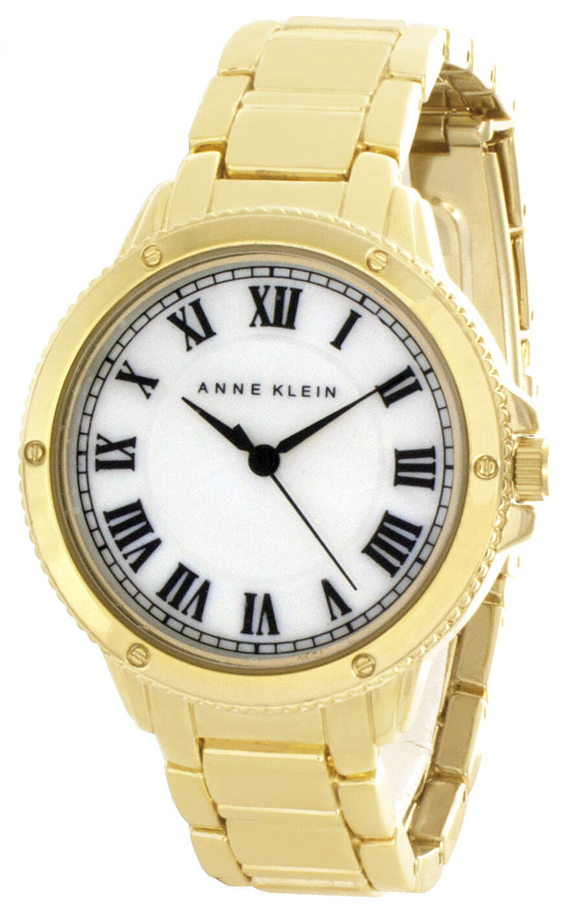 Anne Klein Womens White Dial Gold Tone Metal Bracelet Watch AK/2072MPGB