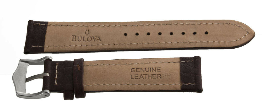 Authentic Bulova 20mm x 18mm Brown Leather Silver Buckle Watch Band Strap 98C71