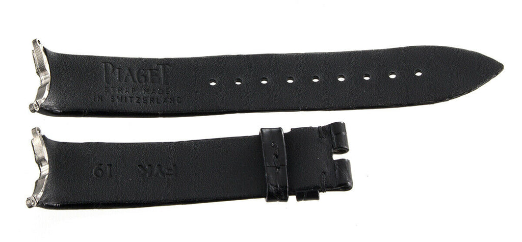 New! PIAGET 19mm x 16mm Black Leather Watch Band Strap FYK