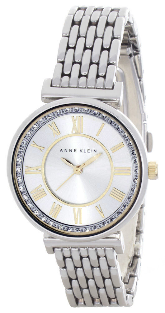 Anne Klein Women's Silver Tone Dial Metal Bracelet Watch W/ Crystals AK/2591SVTT