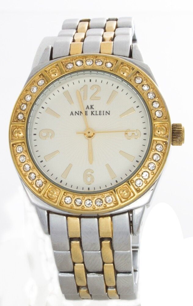 Anne Klein Women's Two-tone Gold Plated Crystals Bezel White Dial Watch 10/9639