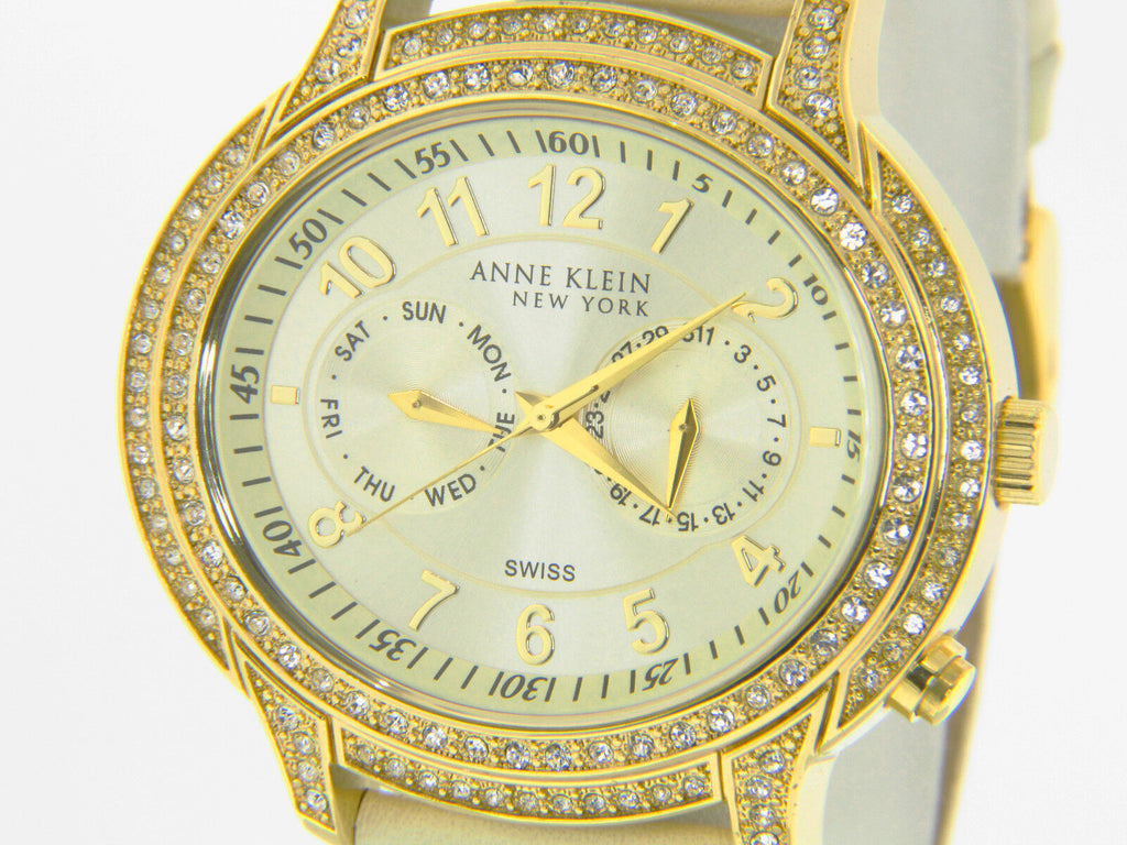 Anne Klein Ladies 12/1988 Crystal Accented Goldtone Case Chronographz Watch